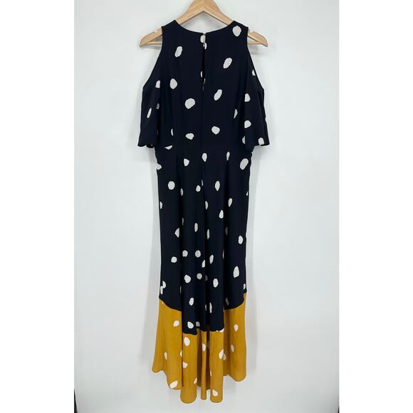 LK Bennett 100% Silk Leia Dress Polka Dot High Low Color Block Midi Maxi Blue - Picture 9 of 12